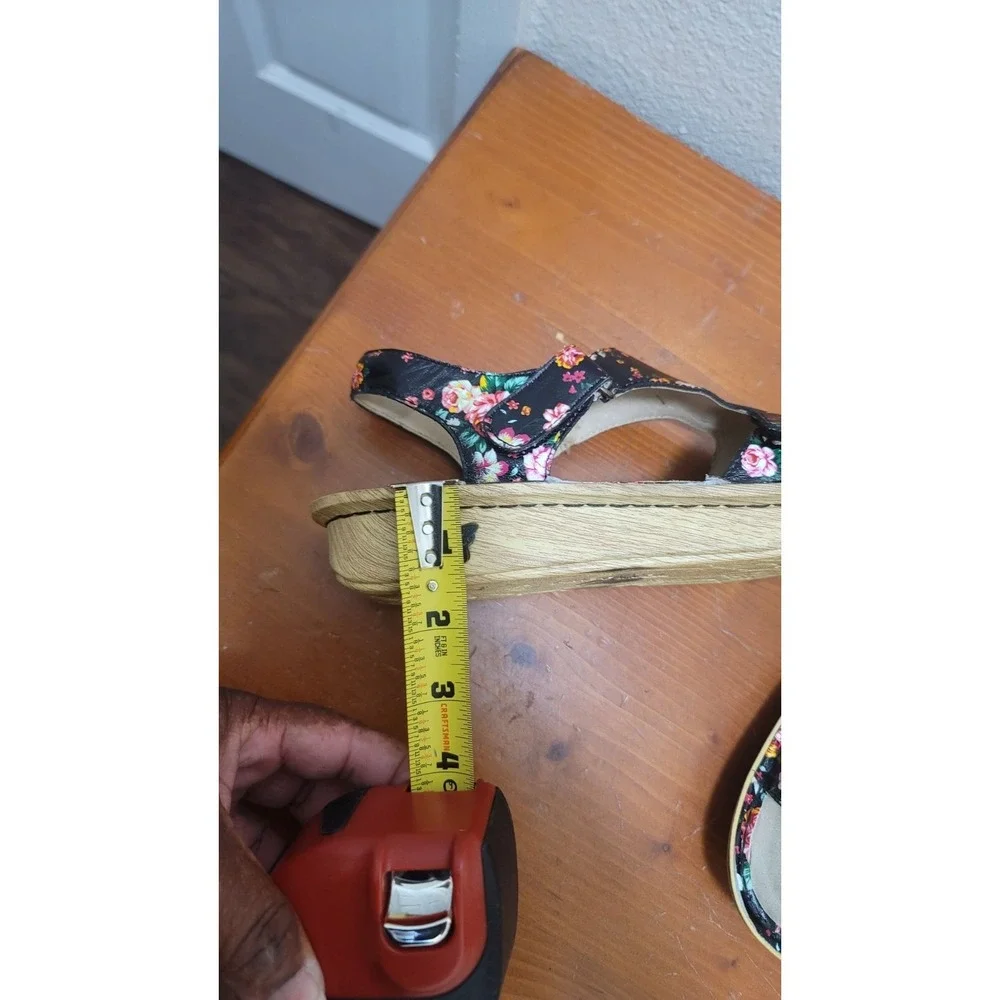 Alegria VIK-169 Floral Leather Sandals Womens 40 Black Slingback Comfort‎ Wedge